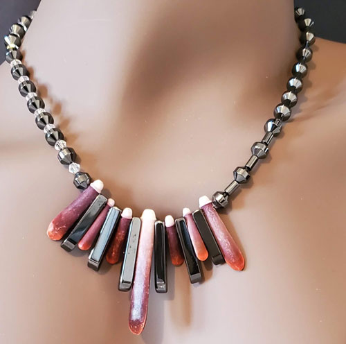 Red Match Stick Sea Urchin Spike Necklace
