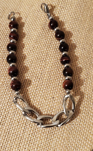 Red Tiger's Eye and Stainless Steel Bracelet